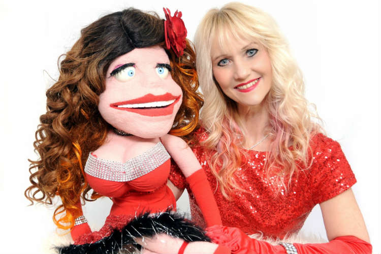 female ventriloquist with lamb chop